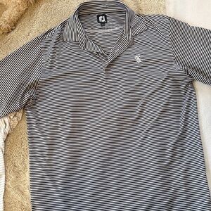 Men's Black and White Striped Golf Shirt